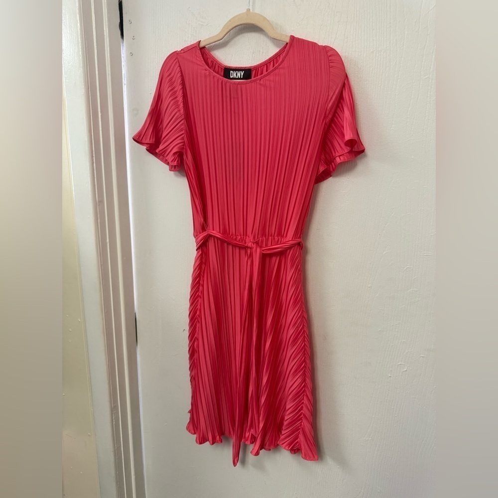 DKNY Pink Pleated Fit & Flare Midi Dress NWT Size 2 NEW NEW WITH TAGS Femme - Picture 2 of 7